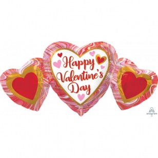 Marble Heart Trio Happy Valentine's Day Supershape Balloon